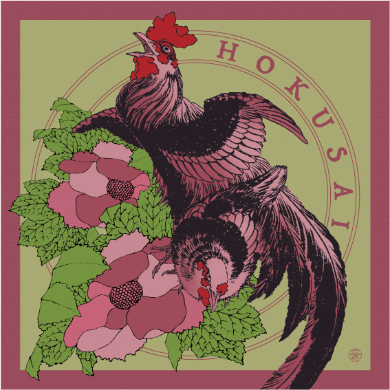 1.牡丹鶏シリーズ風呂敷・朱